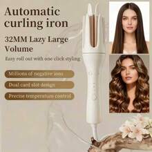 32毫米自动卷发棒，电动旋转卷发器，3档温度设置，智能温控，每次都能打造完美卷发，防烫伤，快速自动旋转造型，轻松打造大波浪卷发，操作简便，适合初学者，是情人节和节日送礼的完美之选，也适合送给女性。 - 美規A型插(110-127V) - 查看 2
