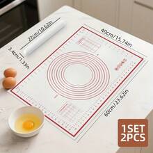 1/2pcs Baking Mat And Rolling Pin Set | Includes Non-Slip Silicone Baking Mat And Non-Stick Dough Rolling Pin | Precise Soft Pad, Anti-Slip Roller | Durable And Easy To Clean | Suitable For Baking, Pastries, Bread Making | Easy Dough Preparation And Handling | Baking Tool Combo - - - View 10