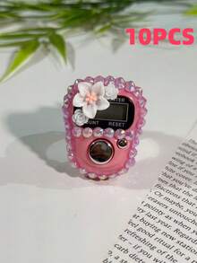 Contador de dedos con flor totalmente cubierto de rhinestones de colores personalizados, contador digital portátil, botón manual, contador de mano mini, contador empaquetado en tarjeta y en caja de 12 piezas, tasbih electrónico con opciones de multicolor - Adecuado para contar oraciones, seguimiento de actividades, regalos festivos, etc. - Multicolor - Ver 19