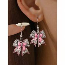 1 Pair Fashionable Leopard Print Bow Acrylic Flat 2D Earrings, Versatile For Daily Wear And Party Accessories - Nhiều màu - Xem 3