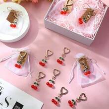 12pcs Cherry Design Drawstring Organza Gift Bags, Wedding Holiday Party Favors, Organza Snack Candy Pouches, Gift Packaging, Bag Charms Pendants