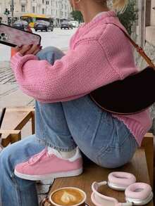 Women's Solid Color Long Sleeve Crew Neck Loose Knit Sweater, Everyday Wear, Autumn/Winter