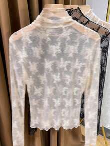 Thin High Collar Lace Camisole Shirt For Women, Ruffle Edge Mesh Undershirt, Spring/Autumn 2024 New Collection - Apricot - View 4