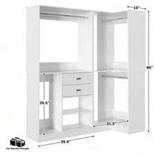 110'' Set Of 3 Corner Closet Organizer System With Wood Drawers And Hanging Rods - trắng - Xem 9