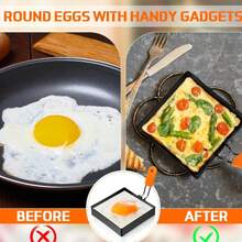 1/6件套鸡蛋模具煎饼模具套装，不锈钢鸡蛋模具煎饼成型器，带硅胶手柄，适用于早餐煎蛋卷三明治（方形、圆形，4.33英寸、2.95英寸、3.54英寸、3.94英寸、5.91英寸、7.87英寸） - 橘子黑色 - 查看 4