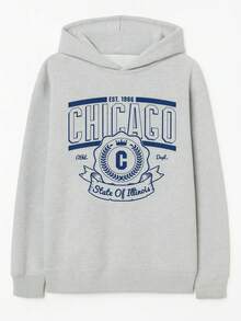 Women's Letter Print Long Sleeve Casual Loose Hoodie Sweatshirt - Grey - View 3