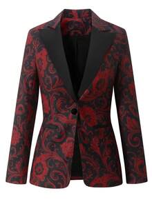 High Quality Elegant Retro Fashion Paisley Pattern Suit Jacket For Women, Satin Stitching Collar, Can Be Worn In All Seasons - Black - View 13