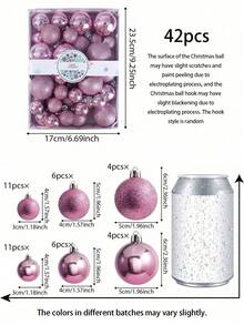 42pcs-Pink Christmas Ornament Balls, Christmas Balls Decorations, Christmas Hanging Balls, Plastic Balls, Hanging Decorative Balls, Christmas Decorations, Suitable For Christmas Tree Scenes, Home Decor, Room Decor, Bedroom Decor, New Year Decor, Christmas Decorations, Outdoor Decor, Holiday Party Decor, New Year, Christmas Party Supplies, Christmas Theme Atmosphere Holiday Hanging Decor, Event Party Gifts, Christmas Ball Gift Set