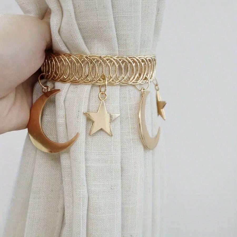 1件星月复古金属窗帘绑带 - 耐用锌合金材质，斋月装饰，优雅家居装饰，适用于客厅、卧室、书房 | 复古风格 | 客厅窗帘 - 彩色 - 查看 1