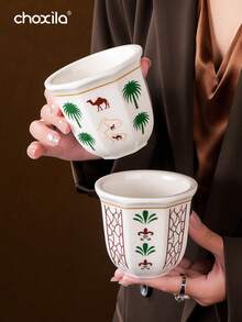 choxila 1个骆驼/棕榈树图案陶瓷咖啡杯，可作浓缩咖啡杯、牛奶杯、果汁杯、沙特咖啡杯、茶杯，容量180毫升/250毫升，适用于下午茶、露营、家庭聚会、办公室、咖啡馆等场合。 - 咖啡杯 - 查看 1
