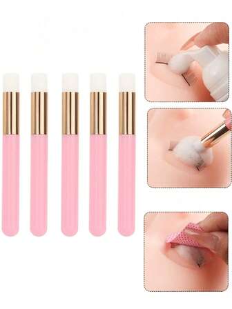 5支装粉色便携式清洁刷，包括鼻翼刷、深层清洁鼻梁化妆刷、睫毛清洁刷、睫毛清洗刷、睫毛嫁接卸妆刷、黑头去除化妆工具