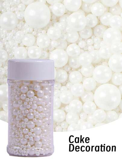 3oz/85g White Pearls Decorations, Suitable For Decorating Cakes, Baked Goods, Cupcakes, Cookies, Donuts And Ice Cream Desserts. Applicable For Weddings, Birthdays, Parties, Valentine's Day And Christmas.