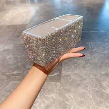 Luxury Rhinestone Decorated Cosmetic Storage Box, Large Capacity Multi-Layer Jewelry & Stationery Organizer, Multifunctional Vanity Desk Storage Rack With Drawers, Dust-Proof - Multicolor - View 1