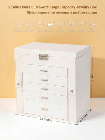 BOOVO Ladies Jewelry Box Double Door Design Equipped With Necklace Hooks And Makeup Mirror Suitable For Storing Various Types Of Jewelry Synthetic Leather Surface 5-Layer Drawer With Large Storage Space Perfect Gift Box For Festivals, Anniversaries, Birthdays