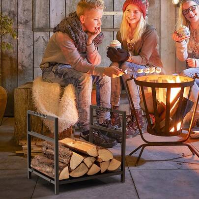Estantería para leña, soporte de troncos de chimenea, soporte de acero para estufa de leña, estantería apilable
