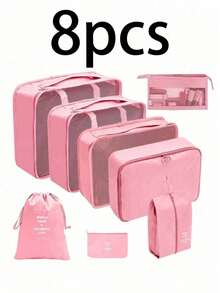 1/8pcs Travel Packing Cubes Set, Compression Packing Bags, Large Capacity Waterproof Clothes Organizer, Foldable Luggage Organizer Bags, Zipper Closure Storage Pouches, Luggage Organizers, Shoe Bags, Drawstring Bags, Travel Packing Organizers - Beige - View 12