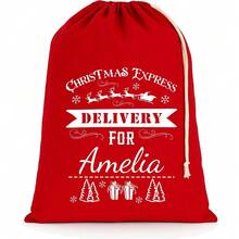 Personalised Christmas Santa Sack With Custom Name - Extra Large - Red - 75x49cm - Gingerbread Train - Red - View 3