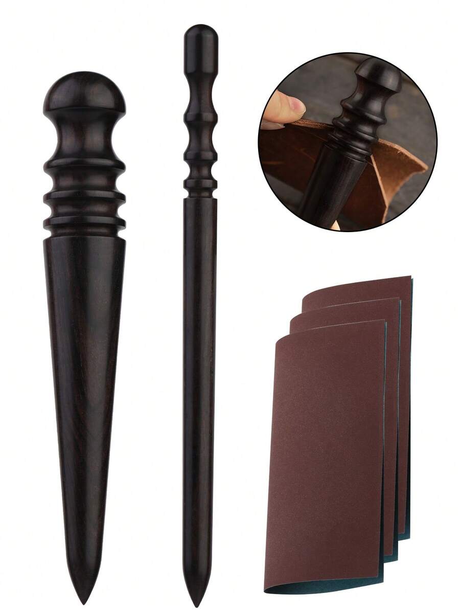 Leather Edge Burnisher, Burnishing Tool, Ebony Wood Edge Slicker Round Head Edge Burnisher Tool, Professional Leather Working Tools For Burnishing Polishing Leathercraft
