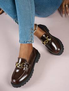 Giày lười đế dày đính kim loại kiểu Anh màu trơn cho nữ, mẫu mới thời trang phong cách sinh viên, phù hợp mặc đồng phục, giày thường ngày tối giản đa năng màu nâu, thích hợp mặc ngày lễ tình nhân/lễ hội âm nhạc/ngày nhà giáo/ngày của mẹ/lễ tạ ơn/giáng sinh/năm mới, giày lười thoải mái cho cả nam và nữ - màu nâu - Xem 6