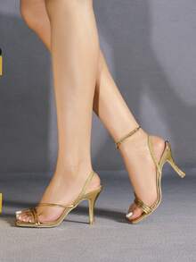 Giày sandal cao gót mũi vuông màu vàng ánh kim dành cho nữ mùa xuân/hè, kiểu dáng gợi cảm, tối giản, thoải mái, giúp tăng chiều cao và chiều dài đôi chân. - Vàng - Xem 4