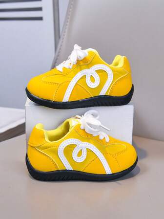 1 Pair Unisex Leather Upper Sneakers, Children's Soft Bottom Casual Shoes, Campus Running Shoes, Convenient Lace-Up Design, Comfortable Foot Feel, Anti-Slip & Durable Outsole