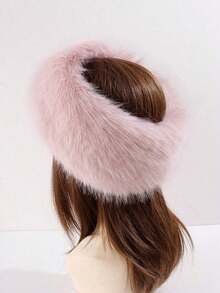 1pc Women Solid White Fuzzy Headband, Earwarmer Hair Band ,Empty Top Winter Fluffy Hat Accessories Winter - 白色 - 查看 3