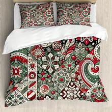 Winter Duvet Cover Set, Merry Theme Delicate Snowflakes, Vintage Holiday Pattern, 3 Piece Bedding Set With 2 Pillow Shams, Size, Teal White - 深粉紅色月桂綠 - 查看 12