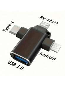 3-In-1 OTG Adapter: Type-C/Micro USB/Lightning To USB 3.0 OTG Converter, USB 3.0 Data Transfer Adapter, No App Required, Suitable For Tablets, Hard Drives, Christmas/Home Gift - Black - View 7