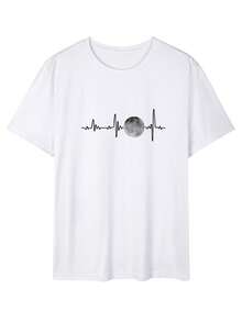 Áo thun nam tay ngắn cổ tròn in hình trăng khuyết tối giản - trắng - Xem 3