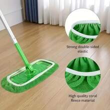 4-Piece Set Of Washable Fiber Mop Pads, Reusable And Compatible With Standard Mops, Suitable For Living Rooms, Bedrooms, Bathrooms, Kitchens, Multifunctional Cleaning Tools - 綠色 - 查看 2