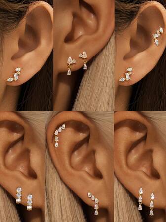 1对S925纯银不规则几何立方氧化锆耳环，女士长流苏耳环，派对佩戴，送给女友、母亲、姐妹的最佳礼物