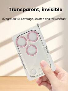 1pc Glitter Camera Lens Protector Film, Lens Sticker With Glitter Lens Film, Compatible With IPhone 17, 17 Pro, 17 Air, 17 Pro Max, 16, 15, 14, 13, 12, 11 Pro Max Plus Mini - Pink - View 5