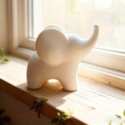 1pc White Elephant Figurine, 3D Printed Animal, Durable Plastic, Paintable White, Suitable For Bedroom, Desk, Office, Indoor Use, Christmas Gift