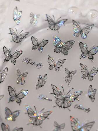 1pc Shiny Dark Butterfly Gothic Bow 5D Nail Art Stickers Iridescent Mysterious Elegance Manicure Decals For Women Enchanted Glam Nail Stickers For Long Short Nails Self Adhesive Decoration