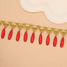 1 Yard Rhinestone Embellished Tassel Lace Satin Ribbon, 4.5cm Wide, Clothing Accessory - Multicolor - View 6