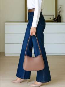 9650# Stretchy Denim Pants, Straight Leg, Elegant & Fashionable, Casual & Versatile, Wide Leg Flare Women Denim Pants