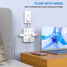 JcBlaon 16合1多功能电源插座，带浪涌保护、12个电源插口和4个USB接口（其中2个为Type-C接口），带开关，适用于家庭、办公室、厨房、宿舍等场所。