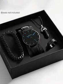 4/1pc Boys' Fashion Business Casual Quartz Watch Set With Stylish Bracelet, Pendant Necklace And Ring, Suitable For Boys To Wear Daily, Great Gift For Birthday, Graduation, Friends And Family - Multicolor - View 3