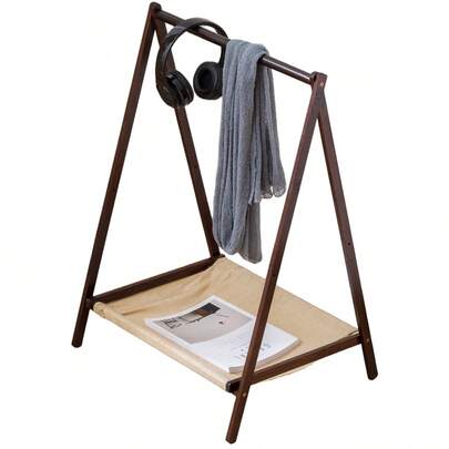 رف ملابس قابل للطي من الخيزران مع رفوف تخزين القماش - حامل ملابس محمول للغرفة والمدخل والغسيل (19.7 * 16.9 * 29.9 بوصة، اللون البندقي)