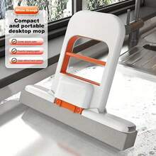 Mopa de escritorio sin manos - Diseño de limpieza rápida, plegable y ahorra espacio, sistema de limpieza sin manos - Limpiador de escritorio compacto para el hogar, la oficina, el baño, la cocina - Ideal para espacios pequeños y dormitorios - Material de plástico duradero, mini/pequeña mopa para varios usos, mopa plegable pequeña, mopa para limpiar el piso, mopa extra pequeña, mopa con escurridor, mopa de calidad