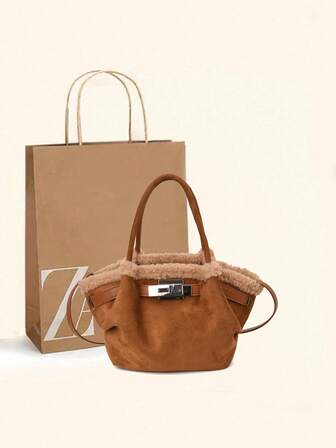Bolso de mano elegante y esponjoso para mujer, nuevo estilo dulce y versátil de 2025 para cruzar el Body, monedero elegante con cierre, ideal para uso diario, compras, fiestas, citas, regalo