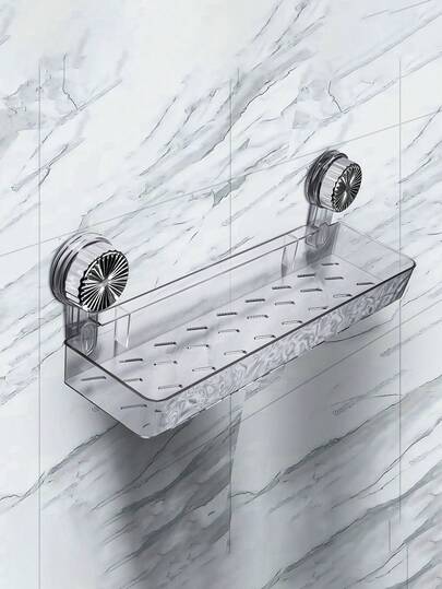 1pc Suction Cup Wall Mounted Storage Rack, Hole-Free Invisible Hanging Basket Organizer, Suitable For Bathroom, Kitchen, Vanity To Store Toothpaste, Toothbrush, Shower Gel, Shampoo, Spices, Peeler, Bottle Opener, Cosmetics, Jewelry And More Bathroom Accessories