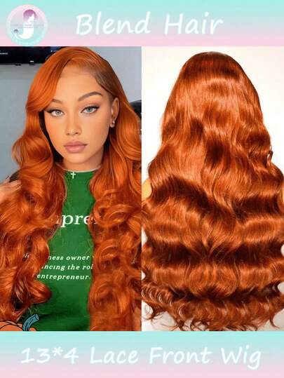 180%密度姜橙色波浪卷蕾丝前假发 #350 橙色假发，预先拔毛发际线，波浪卷造型，透明13x4蕾丝前假发，自然发际线，无胶假发，女士8-36英寸（混纺假发 - 真人发和合成纤维混合）真人混纺假发/女士真人混纺假发/真人混纺蕾丝前假发/无胶假发/漂白发结/预先拔毛/蕾丝假发/女士礼物/圣诞装饰/圣诞礼物