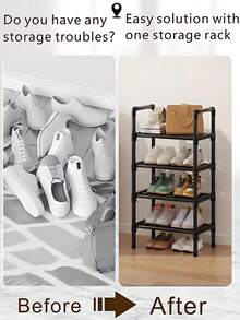 1 Multi-Layer Simple Shoe Rack, 4-Layer Multifunctional Large-Capacity Storage Rack, Space Saving Black Vertical Shoe Cabinet, Household Door Dust-Proof Storage Shoe Cabinet, Portable Shoe Rack Sorting Rack, Economical Shoe Rack For Dormitory, Space-Saving Storage Shelf, Reinforced Metal Pipe, Elongated Plastic Brackets, Simple Assembly, Easy To Load And Unload, Save Space, Home Organization Shoes And Boots Storage Sundries, Suitable For Corridors, Closets, Living Rooms, Bedrooms, Entrance, Garage (2-7 Daysmust Arrive) - Multicolor - View 8