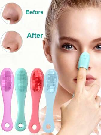 4 piezas de cepillos de limpieza multicolor, cepillo de limpieza de nariz de silicona para puntos negros, poros, limpieza de dientes de mascotas, cepillo de lavado facial con el dedo, cepillo de limpieza facial de cerdas suaves, cepillo de silicona suave