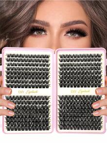 384/416pcs Individual False Eyelashes, Eyelash Book, Cluster Fake Lashes, DIY Home Eyelash Extension, Eyelash Cluster, Individual False Eyelashes, Eyelashes, Ideal For Beginners Daily Wear, Also Suitable For Weddings, Dates, Parties, Holidays, Especially Suitable For Christmas/Halloween/Gifts - Black - View 14