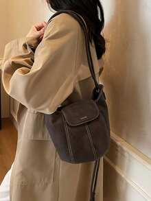 新款时尚纯色复古高端美拉德水桶单肩包，小众设计百搭欧美风南瓜包，适合日常通勤、购物、外出、上学，送女友礼物，女士手提包 - 彩色 - 查看 6