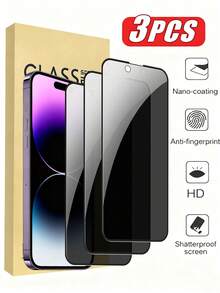 3pcs Apple Full Screen Privacy Tempered Glass Film, Full Screen Coverage, Privacy Protection, Silk Printed Black Bezel, 9H Ultra-Hard Hardness, No Bubbles, Compatible With IPhone 17/17 Pro/17 Pro Max/17 Air/16 Pro Max/16/15/14/13/12/11/X/XS/XS Max/XR/E/Mini - Black - View 15