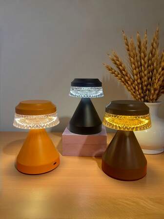 1pc Crystal Diamond Pattern Desk Decor Lamp, Metal Body, Acrylic Lampshade, LED Bedside Night Light, USB Rechargeable Touch 3-Color Dimmable Bar Counter Lamp, Suitable For Living Room, Bedroom, Dining Table, Office Desk Decoration Lighting, Also Can Be Used As Holiday Gift