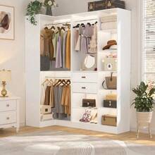 110'' Set Of 3 Corner Closet Organizer System With Wood Drawers And Hanging Rods - trắng - Xem 15